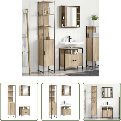 Armadio da bagno -  Set di mobili per il bagno con lo scaffale 3 pcs Rovere Sonoma
