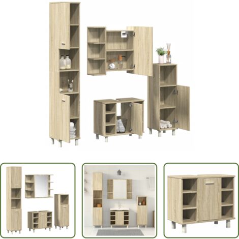 Armadio da bagno -  Set Mobili da Bagno 4 pz Rovere Sonoma in Legno Multistrato