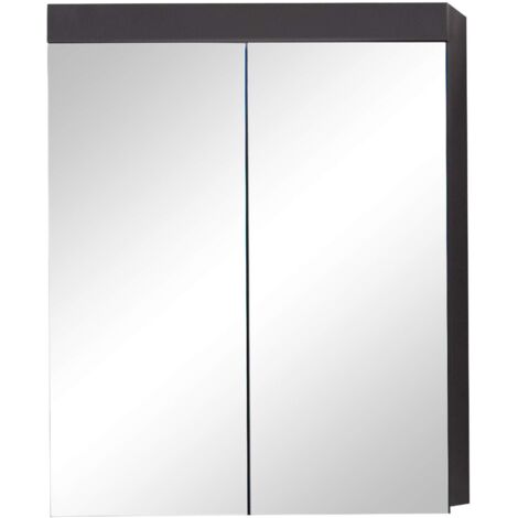 Armadio da Bagno - TRENDTEAM - Amanda - 2 Porte Specchio - Grigio - 60x17x77cm