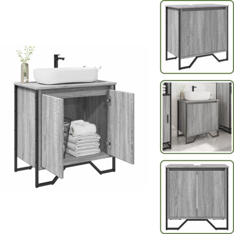 Armadio da bagno - vidaXL Mobile Lavabo Bagno Grigio Sonoma 60x35x60 cm in Truciolato - Armadietto in legno