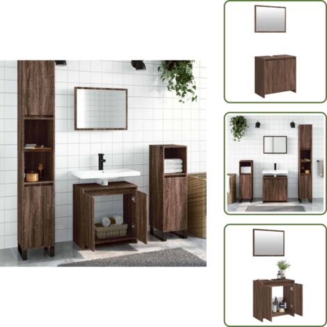 Armadio da bagno - vidaXL Set Mobili da Bagno 2 pz Rovere Marrone in Legno Multistrato - Set da bagno