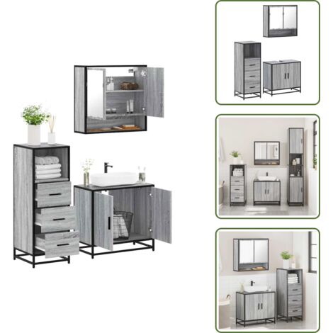 Armadio da bagno - vidaXL Set Mobili da Bagno 3 pz Grigio Sonoma in Legno Multistrato - Mobili da bagno