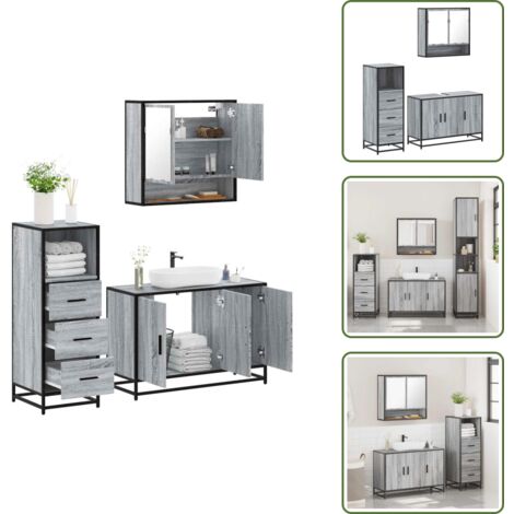 Armadio da bagno - vidaXL Set Mobili da Bagno 3 pz Grigio Sonoma in Legno Multistrato - Set di mobili da bagno