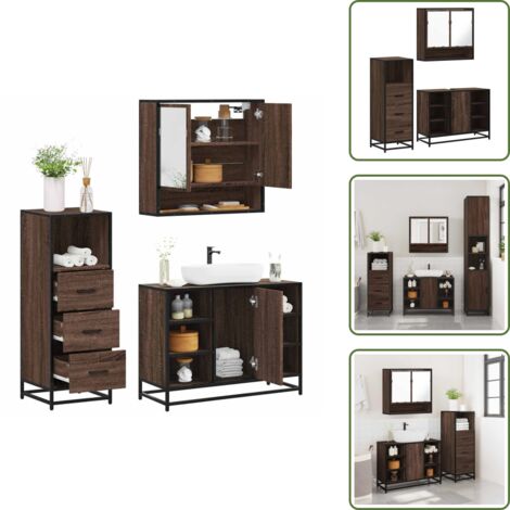 Armadio da bagno - vidaXL Set Mobili da Bagno 3 pz Rovere Marrone in Legno Multistrato - Mobili da bagno