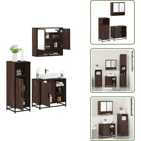 Armadio da bagno - vidaXL Set Mobili da Bagno 3 pz Rovere Marrone in Legno Multistrato - Mobili da bagno