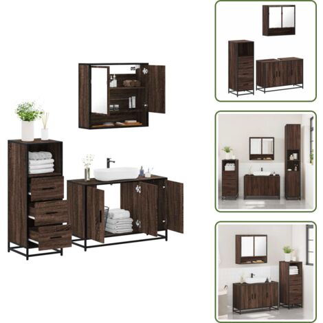Armadio da bagno - vidaXL Set Mobili da Bagno 3 pz Rovere Marrone in Legno Multistrato - Set di mobili da bagno
