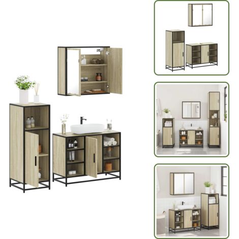 Armadio da bagno - vidaXL Set Mobili da Bagno 3 pz Rovere Sonoma in Legno Multistrato - Mobili da bagno