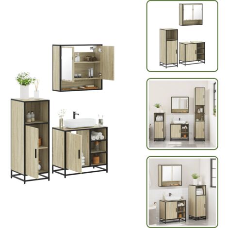 Armadio da bagno - vidaXL Set Mobili da Bagno 3 pz Rovere Sonoma in Legno Multistrato - Mobili da bagno