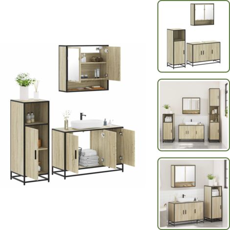 Armadio da bagno - vidaXL Set Mobili da Bagno 3 pz Rovere Sonoma in Legno Multistrato - Set di mobili da bagno