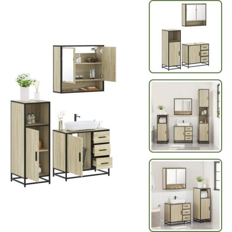 Armadio da bagno - vidaXL Set Mobili da Bagno 3 pz Rovere Sonoma in Legno Multistrato - Set di mobili da bagno