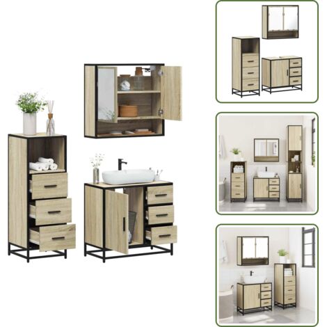 Armadio da bagno - vidaXL Set Mobili da Bagno 3 pz Rovere Sonoma in Legno Multistrato - Set di mobili da bagno