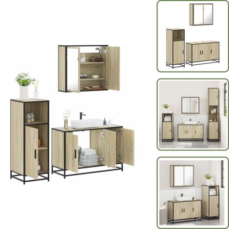 Armadio da bagno - vidaXL Set Mobili da Bagno 3 pz Rovere Sonoma in Legno Multistrato - Set di mobili da bagno