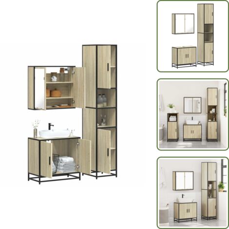 Armadio da bagno - vidaXL Set Mobili da Bagno 3 pz Rovere Sonoma in Legno Multistrato - Set di mobili da bagno