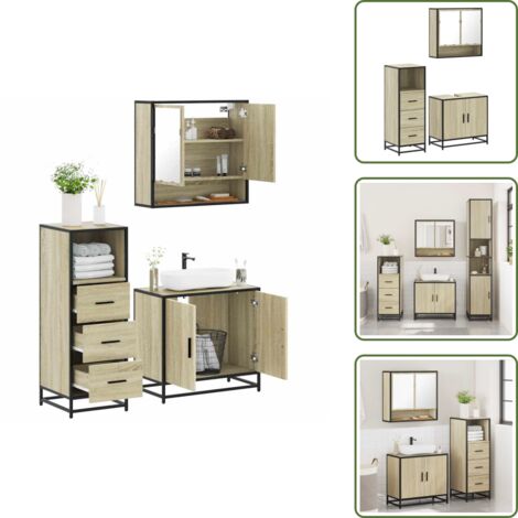 Armadio da bagno - vidaXL Set Mobili da Bagno 3 pz Rovere Sonoma in Legno Multistrato - Set di mobili da bagno