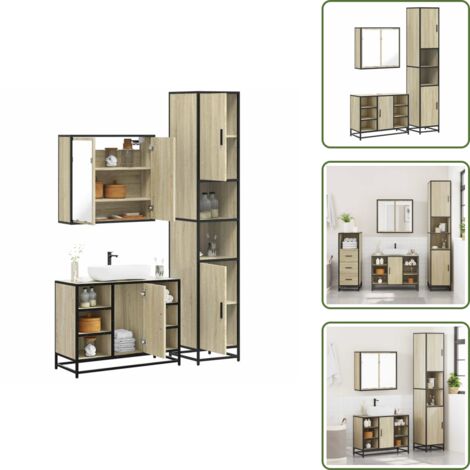 Armadio da bagno - vidaXL Set Mobili da Bagno 3 pz Rovere Sonoma in Legno Multistrato - Set di mobili da bagno