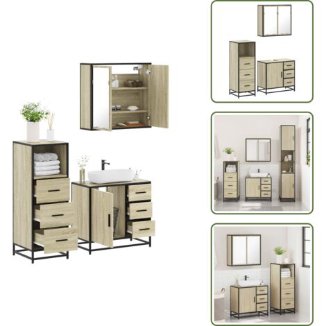 Armadio da bagno - vidaXL Set Mobili da Bagno 3 pz Rovere Sonoma in Legno Multistrato - Set di mobili da bagno