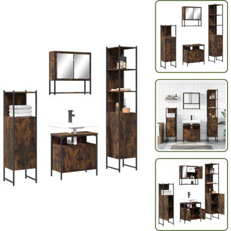 Armadio da bagno - vidaXL Set Mobili da Bagno 4 pz Rovere Fumo in Legno Multistrato - Set di arredamento da bagno