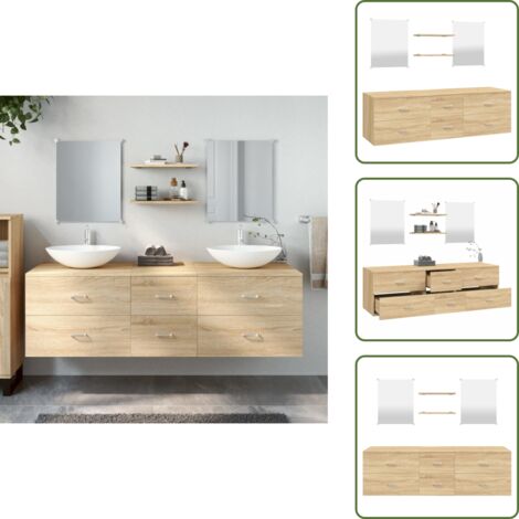 Armadio da bagno - vidaXL Set Mobili da Bagno 5 pz Rovere in Legno Multistrato - Mobili da bagno