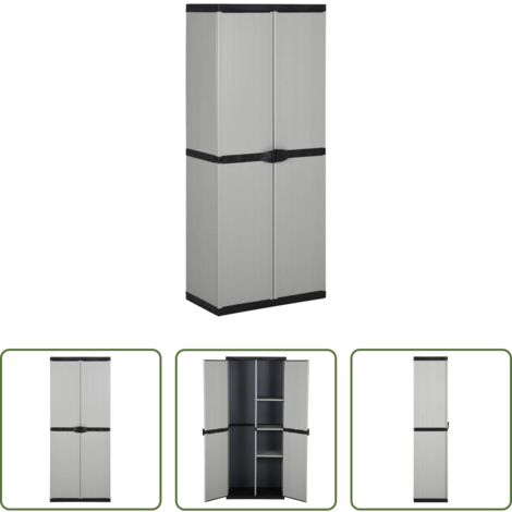 Armadio da balcone -  Armadietto da Giardino con 3 Ripiani Grigio e Nero 68x40x168 cm