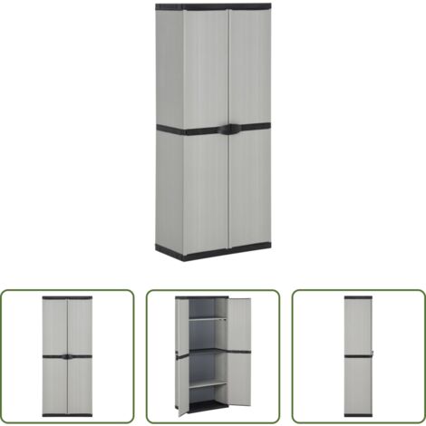 Armadio da balcone -  Armadietto da Giardino con 3 Ripiani Grigio e Nero 68x40x168 cm