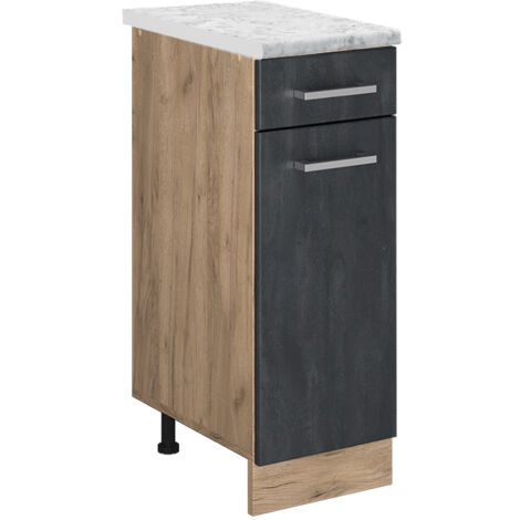 Armadio da cucina con cassetto R-Line, Calcestruzzo nero, 30 cm PL Marmo, Vicco