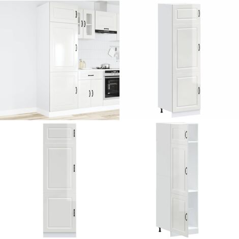 Armadio da Cucina Kalmar Bianco Lucido in Legno Multistrato - Armadio da cucina in legno - Armadio da cucina con porte