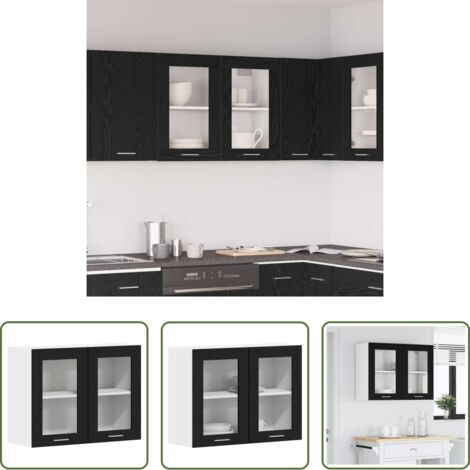 Armadio da cucina moderno -  Armadio pensile Lyon Rovere Nero 80 x 31 x 60 cm