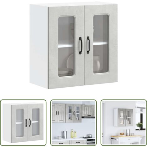 Armadio da cucina -  Pensile da Cucina con Porta in Vetro Kalmar Grigio Cemento