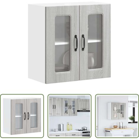 Armadio da cucina -  Pensile da Cucina con Porta in Vetro Kalmar Grigio Sonoma