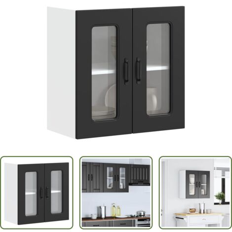 Armadio da cucina -  Pensile da Cucina con Porta in Vetro Kalmar Nero Truciolato