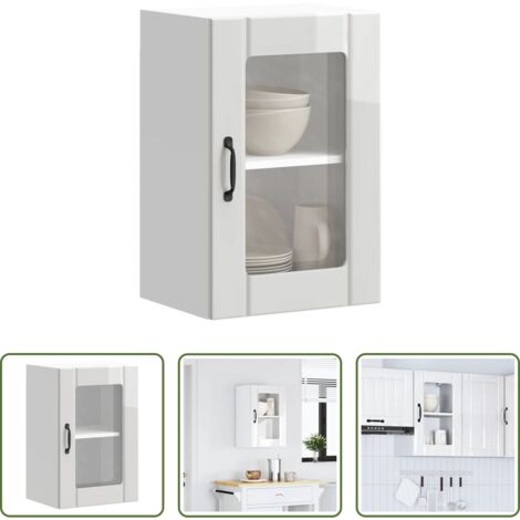 Armadio da cucina -  Pensile da Cucina con Porta in Vetro Lucca Bianco Lucido
