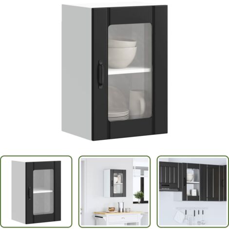 Armadio da cucina -  Pensile da Cucina con Porta in Vetro Lucca Nero