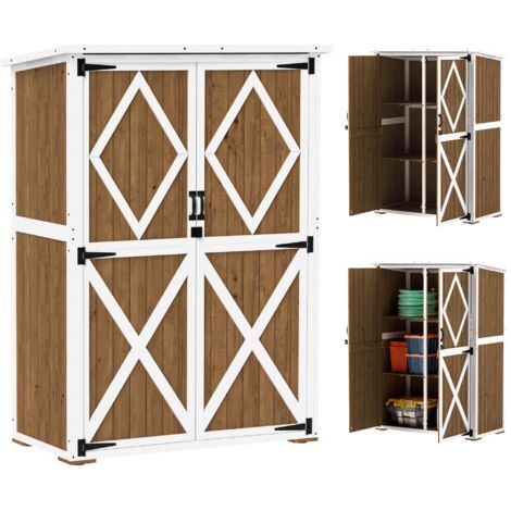 Armadio da Giardino 116,5x57x159-167 cm Tetto in Bitume in Legno di Abete Marrone e Bianco