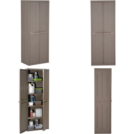 Armadio da Giardino Marrone 65x45x172 cm in PP Aspetto Legno - Armadio da patio - Scaffale in PP