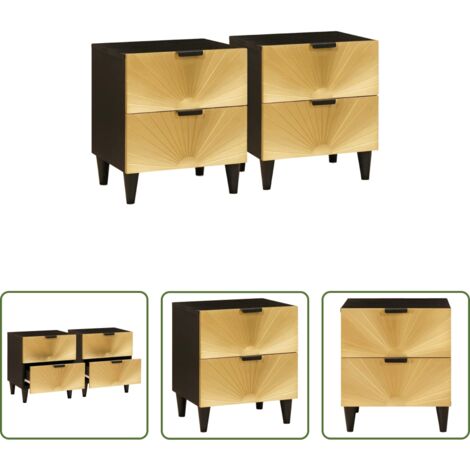 Armadio da notte -  Armadio da Notte 2 pcs Nero e Oro 40 x 33,5 x 46 cm