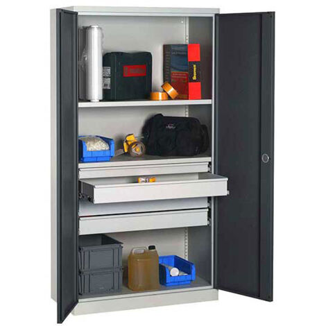 Armadio da officina - 4 cassetti e 2 ripiani - RAL 5015 - W030090025-GCBI