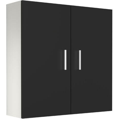 Armadio da parete in legno VCM  Armadio bagno  Dimensioni: A. 60 x L. 60 x P. 18 cm  2 Porte  2 scomparti - Zalo (Bianco / Nero)
