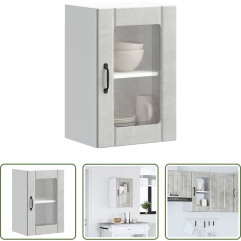 Armadio da parete -  Pensile da Cucina con Porta in Vetro Lucca Grigio Cemento