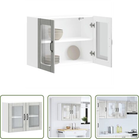 Armadio da parete -  Pensile da Cucina con Porta in Vetro Lucca Grigio Cemento