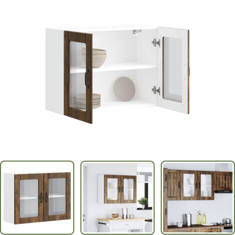 Armadio da parete -  Pensile da Cucina con Porta in Vetro Lucca Rovere Fumo