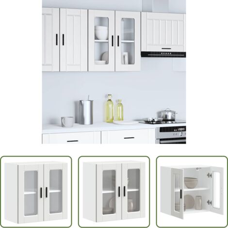 Armadio da parete -  Pensile da Cucina con Porta in Vetro Porto Bianco