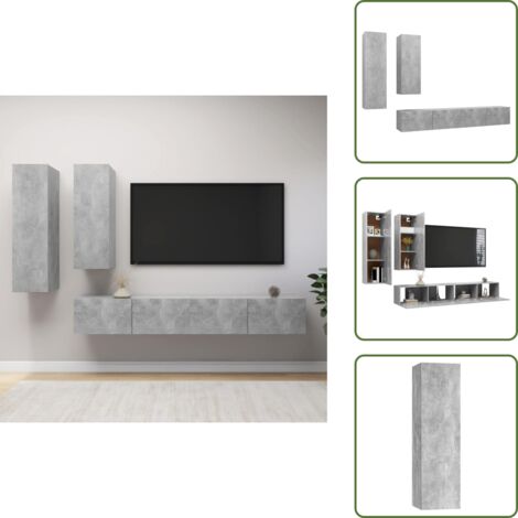 Armadio da parete - vidaXL Set di Mobili Porta TV 4 pz Grigio Cemento in Legno Multistrato - Armadio TV sospeso