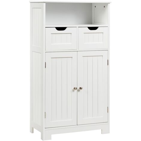 Armadio del bagno con una mensola aperta, Credenza per cucina con 2 ante e 2 cassetti Bianco