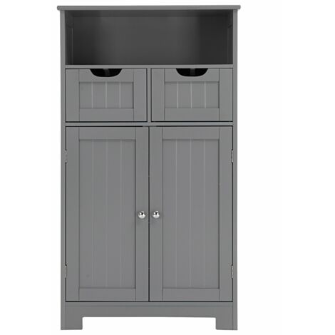 Armadio del bagno con una mensola aperta, Credenza per cucina con 2 ante e 2 cassetti Grigio