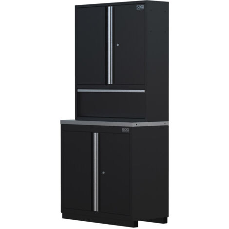 Armadio doppio autoportante in lamiera SOGI ARR-OFF-1700 per arredo officina - piano in acciaio inox - 915x466x2000 mm