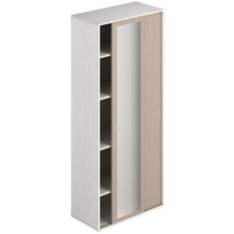 Armadio due ante con specchio scorrevoli 90x43x212h con ripiani colore bianco frassinato e olmo