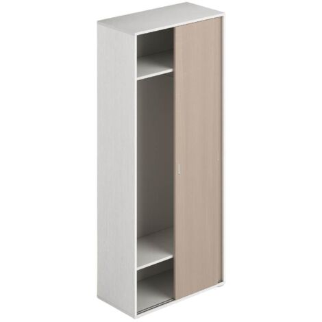 Armadio due ante scorrevoli 90x43x212h con appendiabiti colore bianco frassinato e olmo