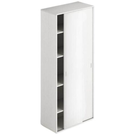 Armadio due ante scorrevoli 90x43x212h con ripiani colore bianco frassinato