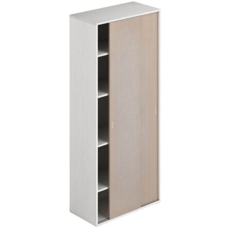 Armadio due ante scorrevoli 90x43x212h con ripiani colore bianco frassinato e olmo