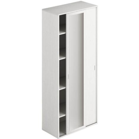 Armadio due ante scorrevoli 90x43x212h con ripiani e specchio colore bianco frassinato